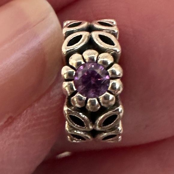 Pandora 925 Silver Purple Flower CZ Amethyst Sparkling Spacer Bead Charm - Picture 2 of 4